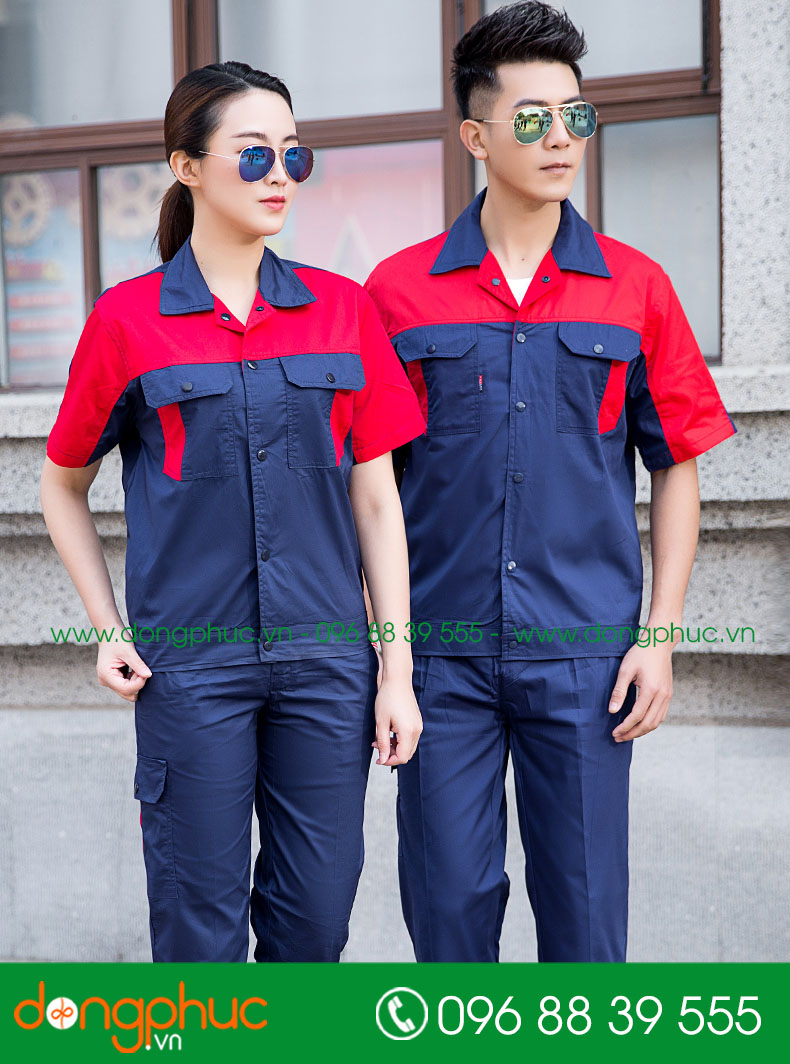 Mẫu bảo hộ màu tím than phối đỏ cộc tay